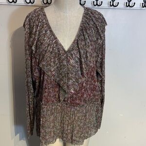 Floral V-Neck Metallic Sheen Pleated Women's Top size 2X
